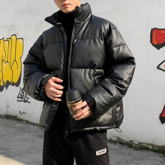 Modern Black Thick Solid Color Jacket Men's Oversized Warm Jacket Lightweight Padded Winter Coats Fashion Male Heavyweight Jackets Big Oversized Comfortable Autumn Jackets Fashionable Design